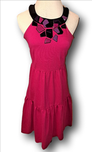 Cynthia Steffe Cassidy Dress. Tiered Ruffle Mini Dress. HOT PINK. Bead design.
